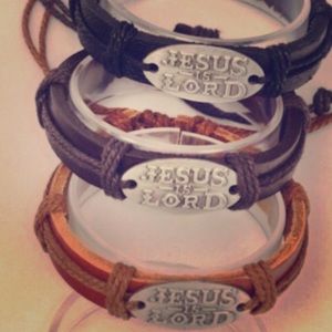 Adjustable leather ‘Jesus is Lord’ bracelets